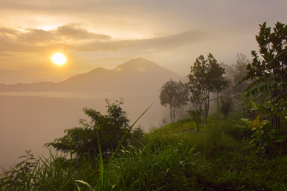 Zonsondergang bij de Gunung Batur